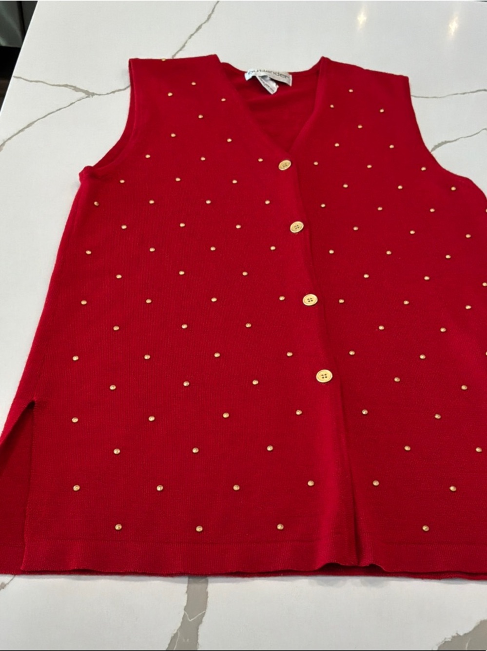 Red Sleeveless Button Front Camisole Vest Gold Studs Sleeveless Retro Vintage